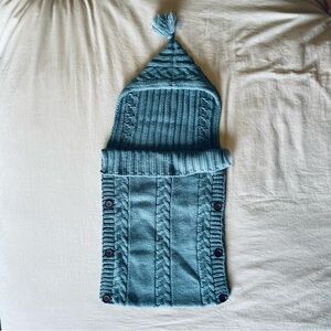 NWOT Gray Knitted Baby Swaddle with Hood - Hooded Infant Sleeping Blanket Bag